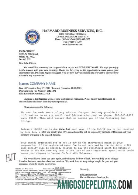 Certificado de registro em branco nos EUA Delaware modelo Word e PDF, versão 2